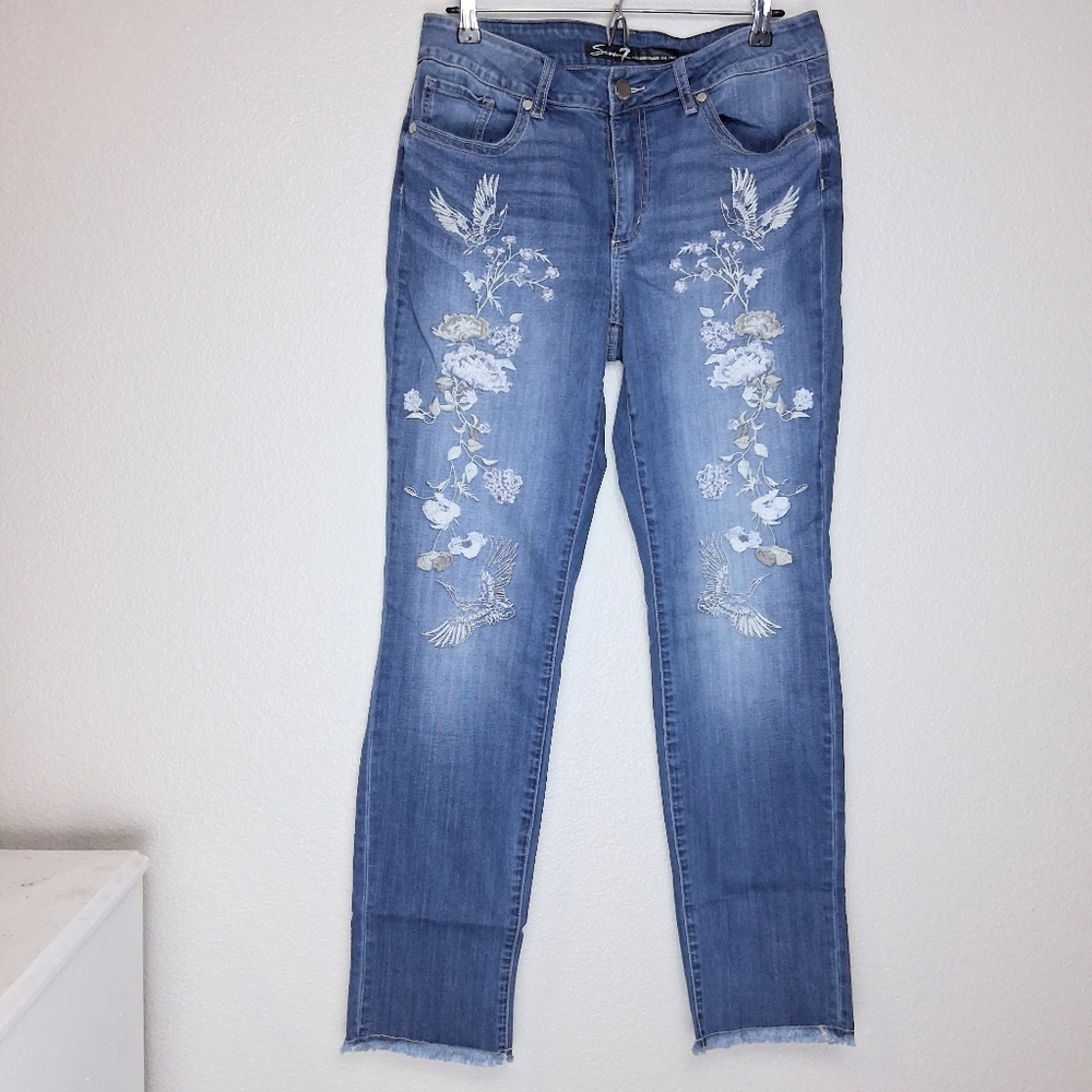 Seven 7 Womens Jeans Straight Leg Embroidered Front Size 10